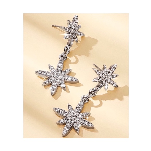 2/$20! Silver & Crystal Star-Drop Earrings - Picture 2 of 8